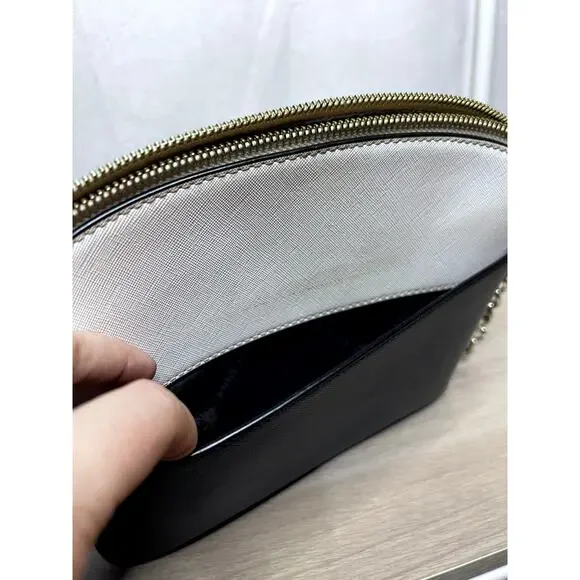 Anne Klein Classic Curves Crossbody Black White Silver Chain Bag Purse - Picture 9 of 11